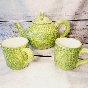For Starbucks Company Made In Italy Teapot Two Coffe Cup Mug Ruffle Green Europe